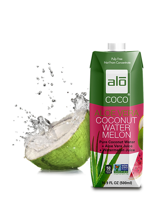 ALO COCO Drink 100% pure coconut water with watermelon and real aloe vera juice