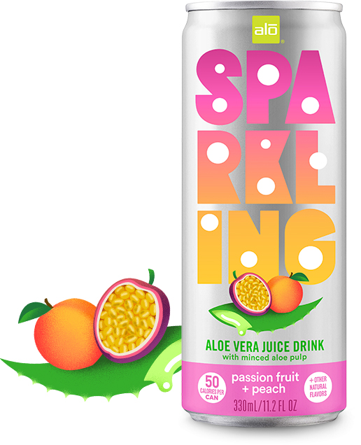 ALO Sparkling Passion Fruit and Peach Aloe Vera Juice Drink