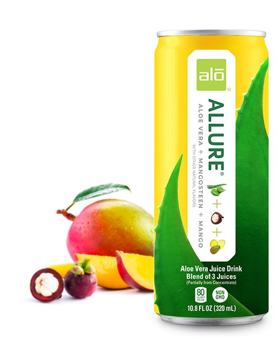 ALO Allure in slim aluminum can Aloe vera juice drink plus mangosteen plus mango flavor