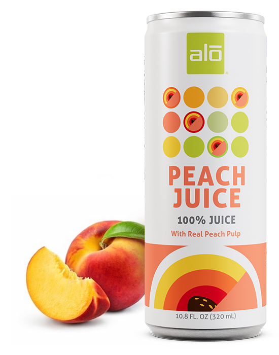 ALO Peach Juice 100% juice with real peach pulp in aluminum can