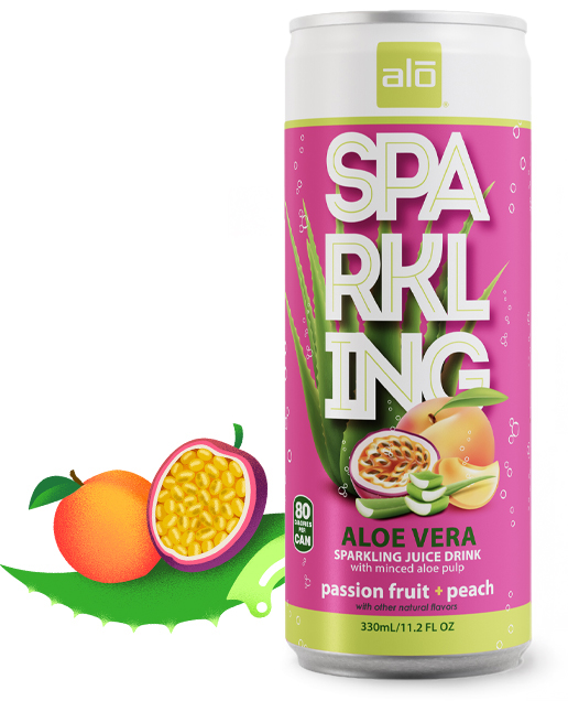 ALO Sparkling Passion Fruit and Peach Aloe Vera Juice Drink